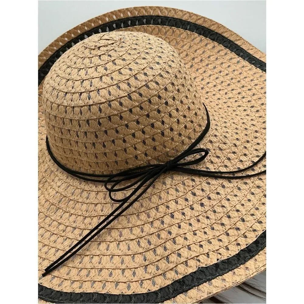 Classic Wide-Brim Straw Sun Hat with Black Trim